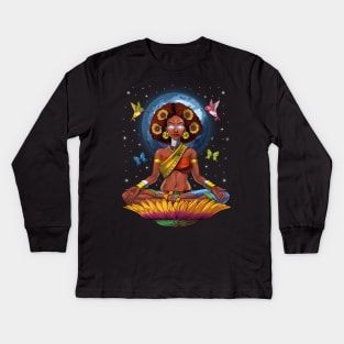 African Woman Hippie Yoga Kids Long Sleeve T-Shirt